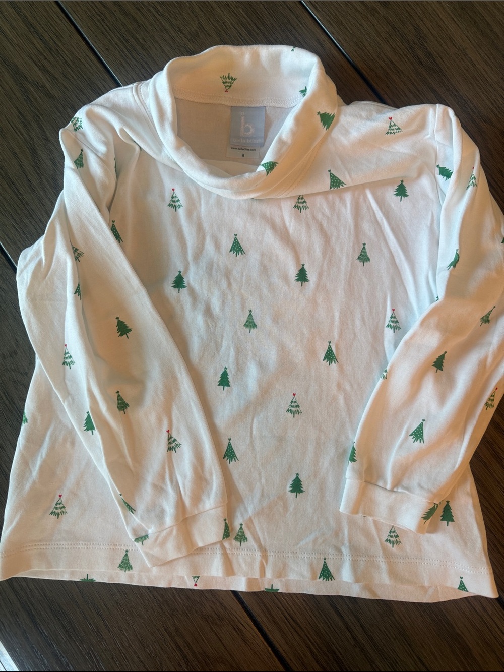 bella bliss White Long Sleeve Turtleneck with Green Tree Print